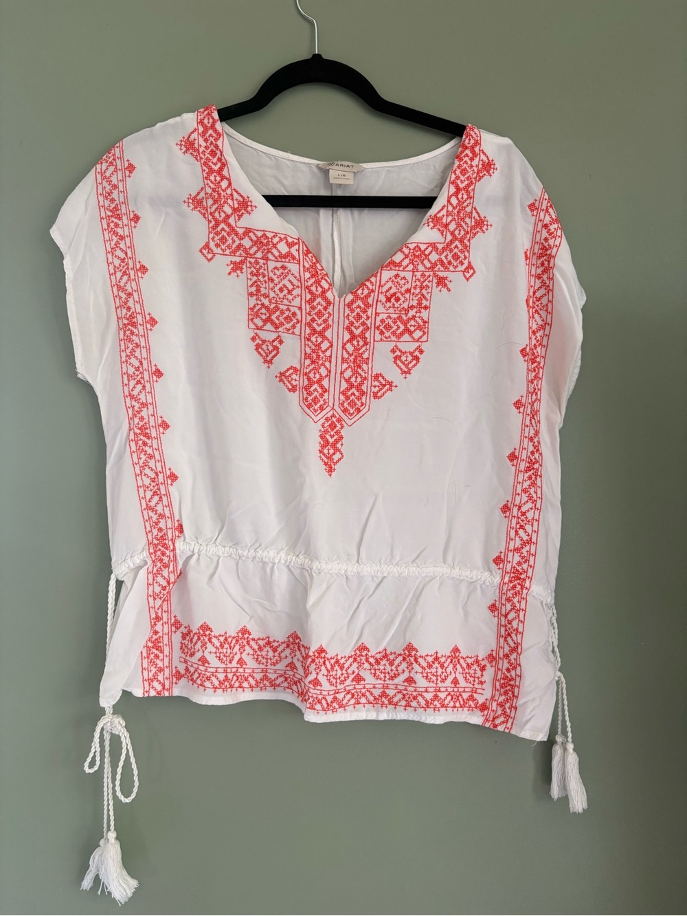 Ariat White Tunic with Coral Embroidery Accents